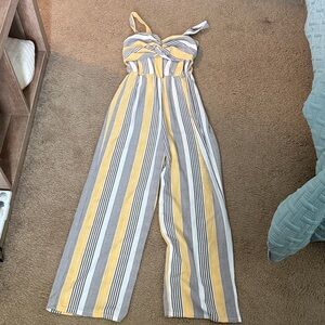Bailey Blue Yellow and Gray Striped Jumpsuit